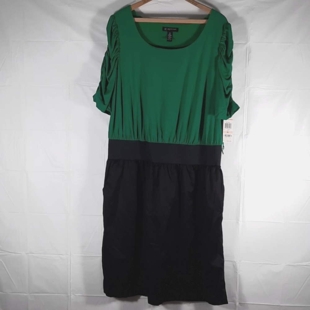 NWT INTERNATIONAL CONCEPTS WOMAN green/ black block short sleeve dress Sz 2X